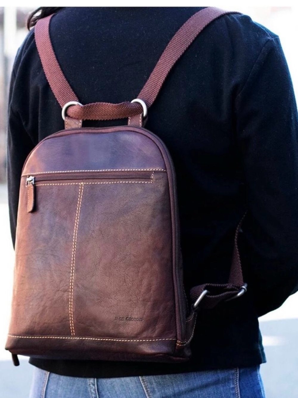 Jack Georges Dark Brown Leather convertible crossbody backpack